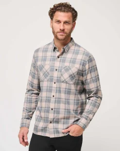 Cloud Flannel Plaid Button-Up