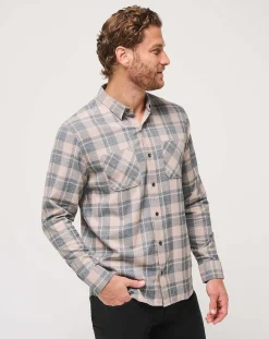 Cloud Flannel Plaid Button-Up