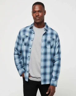 Cloud Flannel Plaid Button-Up