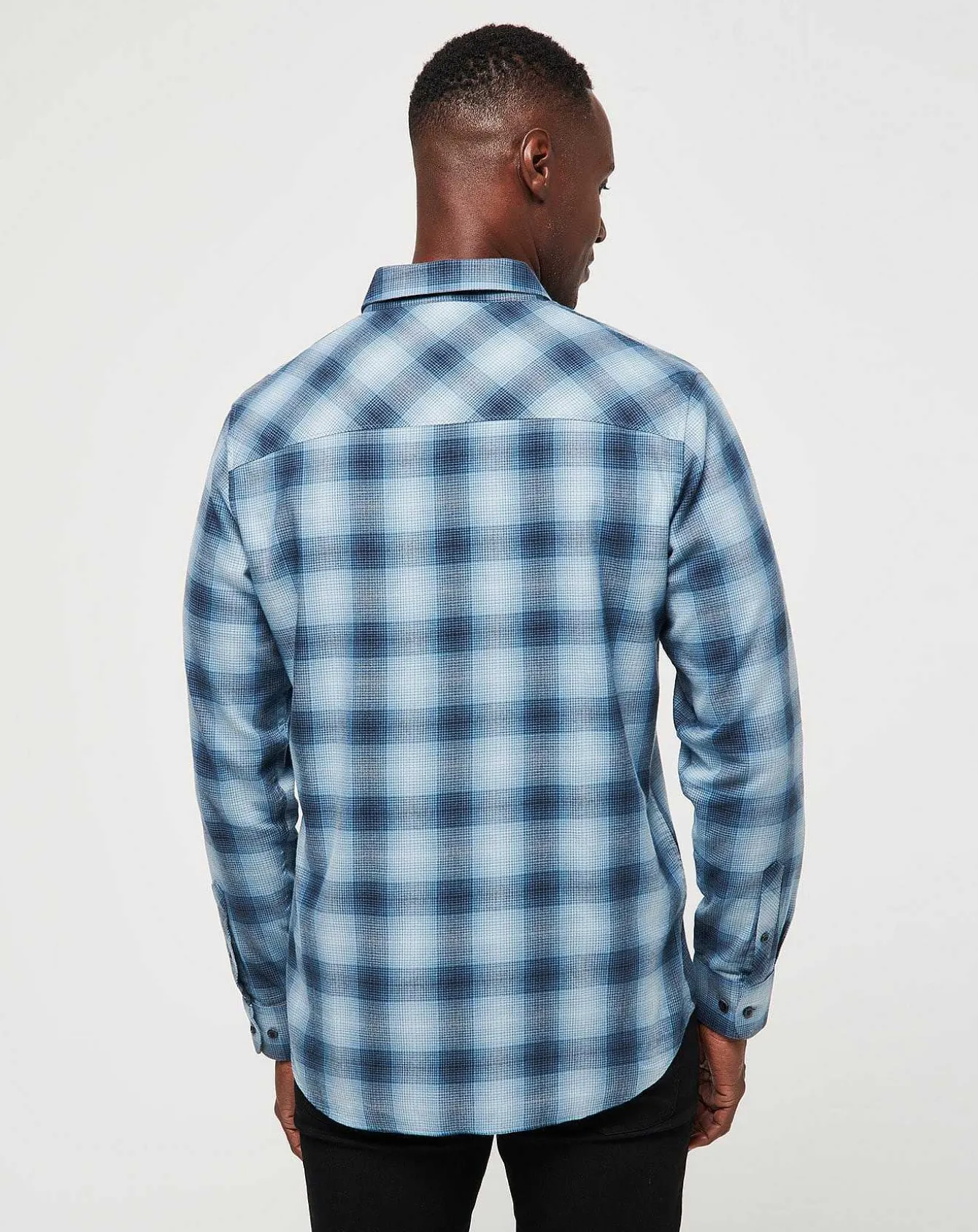Cloud Flannel Plaid Button-Up