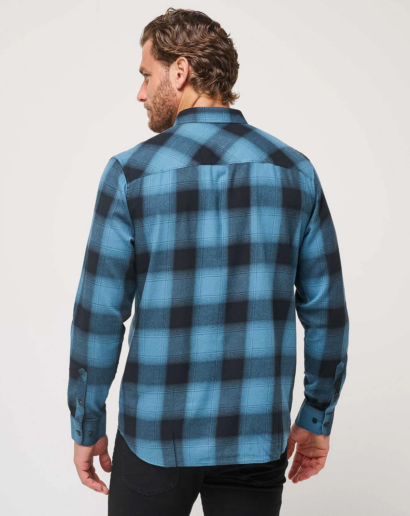 Cloud Flannel Plaid Button-Up