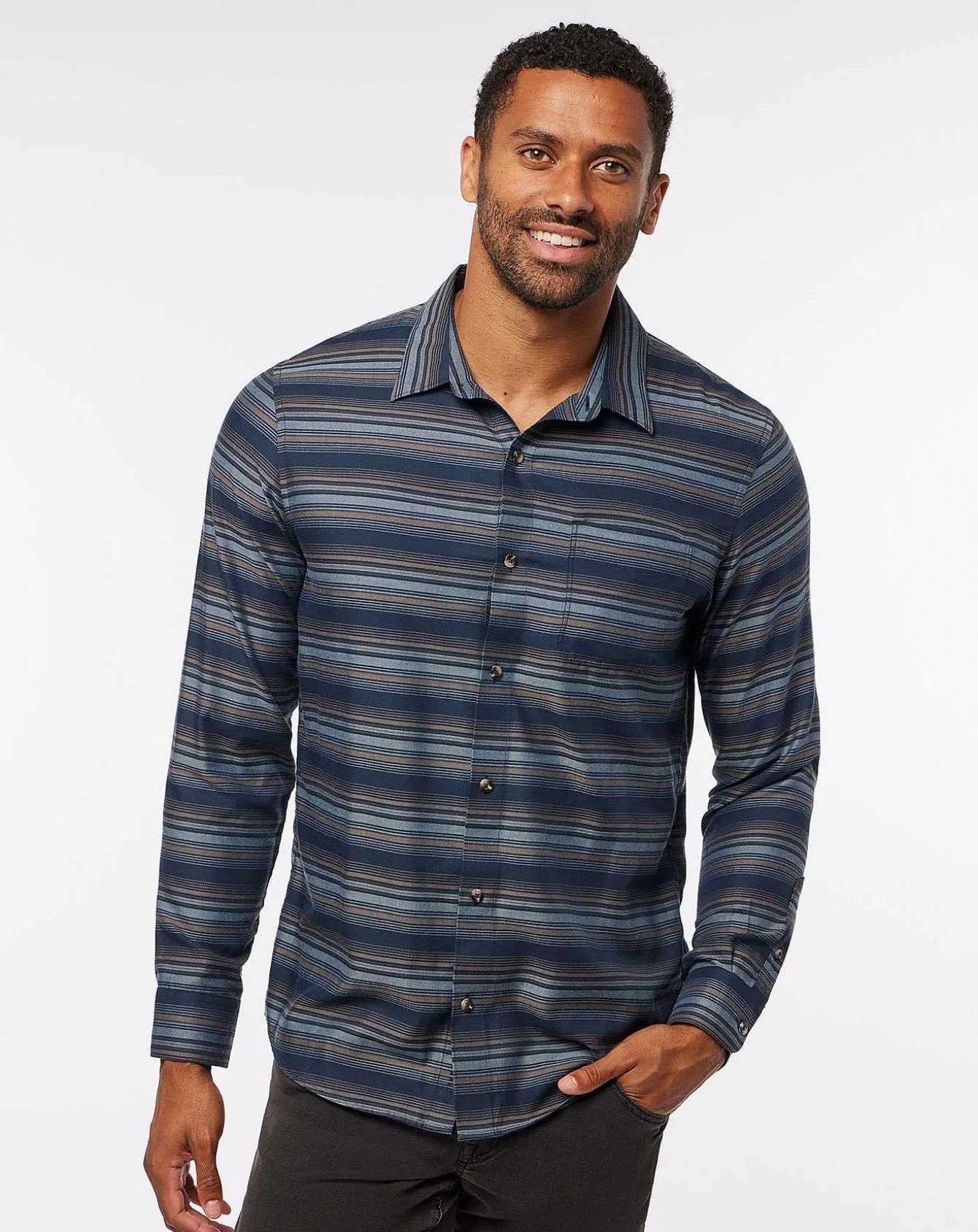 Cloud Flannel Stripe Button-Up